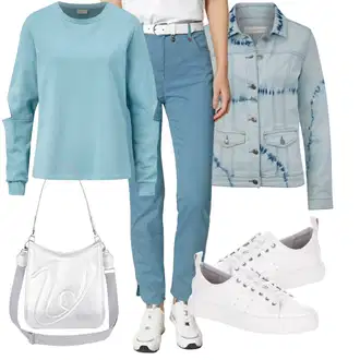 Outfity z džínu Rovná noha s Modrá Džínové Bund "podzimní outfit pro každý den"