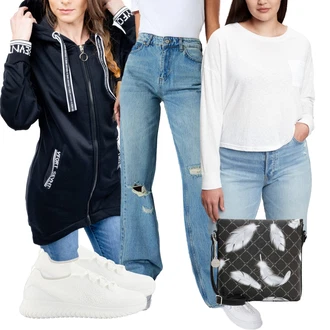 Outfit s Džín s Širokou Nohavicí/Vintage džíny/Kožená Pánská Bund/Kožené bundy/Patchworkové Džíny/Džíny s Dírou/Džíny s Rozparkem/Džíny Culottes/Zvonové Džíny/Dad Džíny Trendyol "podzimní outfit pro každý den"