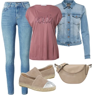 Kůže Outfit s Hnědá/Béžová Espadrille pantofle/Espadrille sandál Espadrij L´originale "podzimní outfit pro každý den"