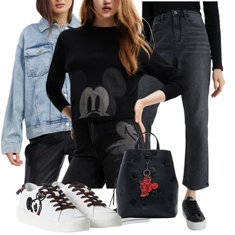 Streetwear Outfit s Bílá/Červená Teniska Kožené Tenisky/Teniska s dírkovaným vzorem/Teniska teddy Desigual "podzimní outfit pro každý den"Look: Fancy, Sportovní, Streetwear