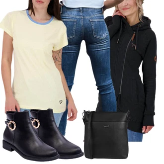 Outfity s botami GoGo s Žlutá Sportovní tričko/Tričko na spaní/Krátký top/Tričko s krátkým rukávem/Síťované tričko/Pletené tričko/Fancy tričko/Tričko Alife and Kickin "podzimní outfit pro každý den"Look: Ležérní, Sportovní, Unisex, Egirl, GoGo, Retro, Vintage