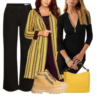 Outfit sa Žuta/Smeđa/Bež Teddy Tenisica/Čizma s Platformom na Vezanje/Cipela za Trekking/Debele Tenisice/Zimske Tenisice/Tenisica s platformom Big Star "Jesenski outfiti"