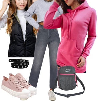 Outfit s Růžová Sportovní mikina/Mikina s kapucí/Sportovní mikina/Pletená mikina s kapucí/Originální mikina/Svetr S Kapucí dstreet "podzimní outfit pro každý den"