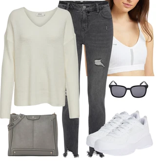 Outfit s Krémová/Bílá Sportovní podprsenka/Dámská korzetová Sportovní podprsenka/Vyztužený podprsenek/Bezdrátová podprsenka/Zmenšující Podprsenek/Odlehčovací podprsenka Nike "podzimní outfit pro každý den"