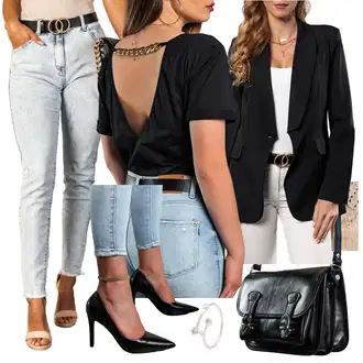 Elegantna Outfit sa Siva Trapez Traperice/Kožna Jakna fenzy "Poslovni look"Look: Rap, moderne, Elegantna