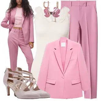 Outfit sa Pink/Ljubičasta Hlače Mango "Poslovni look"