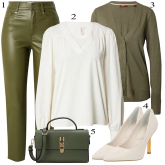 Outfit s Tmavě Zelená/Khaki/Zelená Kožená Kalhoty/Kalhoty z Umělé Kůže/Vinylové kalhoty Only "Outfit na podzim"