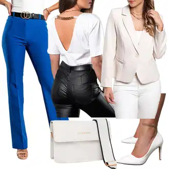 Outfit sa Pink/Bež/Plava Hlače za Trening/Duga Hlača fenzy "Poslovni look"