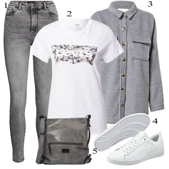 outfit mit Siva/Svetlo siva Volna Jakna/Trajnostna Jakna/Jakna srajka/Srajčna jakna/Rebrast Žamet Jakna Object "Jesenska obleka za prosti čas"
