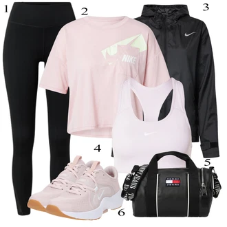 Outfity pro golf Normální s Růžová/Béžová/Modrá Funkční tričko Nike, Černá/Šedá/Tmavě šedá Nepromokavé Bund/Větrovka/Funkční Bunda/Tréninkové Bundy/Sbalitelné Bund/Lehké Bund Nike "Outfit na podzim"