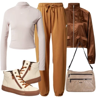 Outfit s Šedá Kozačka Šněrovací Kotníková Bota Ara "Sportovní podzimní outfit"