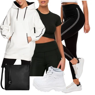 Outfit s Oranžová/Černá Legíny s Rozparkem/Formovaná Legína/Sportovní kalhoty/Legíny s Vysokým Pasem/Sportovní Legína/Legíny s Podšívkou/Legíny do Posilovny/Tregíny edoti "Sportovní podzimní outfit"