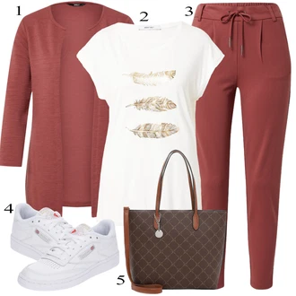Outfit s Červená/Hnědá/Tmavě červená Pletenina veľkej veľkosti/Halenka a Tunika Tunika Only "Outfit na podzim"