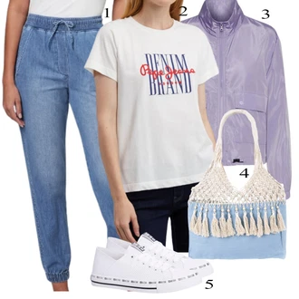 Outfit s Světle modrá/Modrá Prošívaná taška/Pletená Taška/Bavlněná taška/Pletená taška/Plážová taška art of polo "Outfit na podzim"