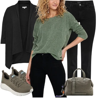 Outfit s Khaki/Hnědá/Béžová/Tmavě zelená/Zelená Zdravotní bota/Volnočasová bota/Bota Na Pěší Turistiku/Teniska Letní Tenisky/Úzká Teniska/Pohodlná Bota Skechers "Trendový podzimní outfit"