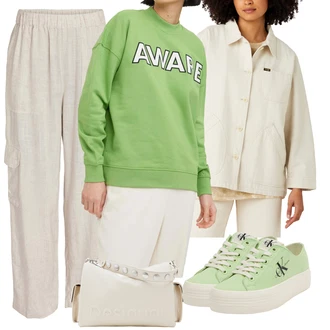 Outfit s Khaki/Béžová/Bílá Udržitelná bunda/Letní Bund/Trenérská bunda/Blůzová Bunda/Košilová bunda/Manšestrová Bunda/Bunda Do Postele Wrangler "Trendový podzimní outfit"