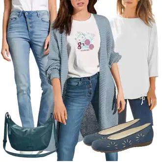 Outfity z džínu Rovná noha s Bílá Neformální tričko "Trendový podzimní outfit"