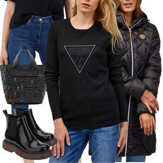 Nadrozměrné Outfit s Černá Chelsea Boty/Plochá Kotníková Bota/Gumová Kotníková Bota/Kožená bunda Melissa "Trendový podzimní outfit"Look: Estetika, Elegantní, Nadrozměrné, Chytrý příležitostný, S průsvitem, Trendový, Unisex, S Mokrým Vzhledem