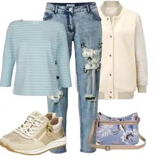 Outfity z džínu Rovná noha s Béžová Pilotní Bunda "Trendový podzimní outfit"