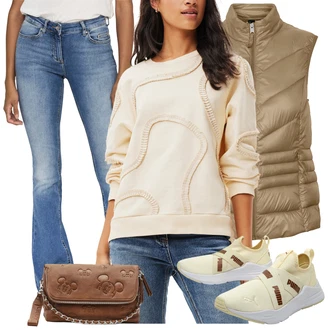 Outfit s Bílá/Béžová/Zlatý/Khaki/Žlutá Pohodlná Bota/Nazouvací Teniska/Teniska teddy/Teniska se zapínáním na suchý zip/Letní Tenisky Puma "Trendový podzimní outfit"