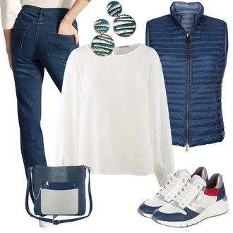 Outfit s Bílá Rovná Džína "Trendový podzimní outfit"