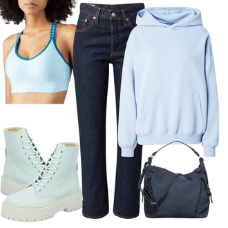 Outfit s Modrá/Světle modrá Sportovní podprsenka/Odlehčovací podprsenka Under Armour "Trendový podzimní outfit"