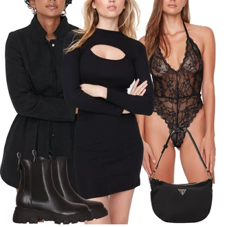 Lak Outfit s ?erná Koza?ka Chelsea Boty/Ko?ená bunda nax "Trendový podzimní outfit"Look: ?ik, Elegantní, Lak, Metal, Premium, Sportovní, Trendový, Unisex, S Mokrým Vzhledem