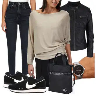 Outfit s Zužující se Džíny/Slim Fit Džíny/Mom Jean/Pánské tričko/Džíny s Rozparkem/High Waist Džínové Kalhoty/Dad Džíny/Motorkářské Džíny Trendyol "Trendový podzimní outfit"