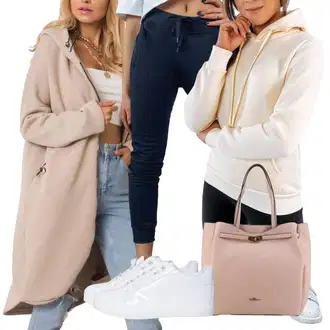 Venkovní Outfit s Béžová/Hnědá/Khaki Mikina na zip oversized/Kožená bunda rue paris "Trendový podzimní outfit"Look: Nadrozměrné, Chytrý příležitostný, Boho, Univerzitní, Moderní, Cool, Venkovní