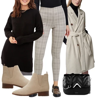 Outfit s Béžová/Hnědá Zkrácené Džíny/Kožená Pánská Bund/Sweat Džíny/Kožená bunda/Džíny s Rozparkem/Kotníková Bota/Zimní bunda/Zužující se Džíny/Termální Džíny/Navlékací džíny orsay "Trendový podzimní outfit"