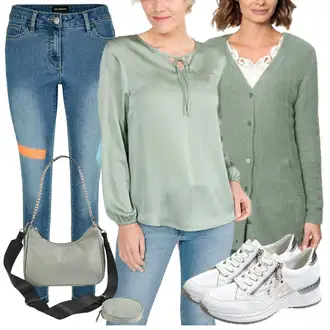 Outfity z džínu Rovná noha s Svetr s Výstřihem/Svetr Niki Paola, Dlouhá Halenka "Trendový podzimní outfit"