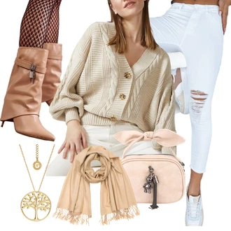 Outfity z džínu s Světle modrá/Bílá/Krémová Džíny s Dírou/Džíny s Rozparkem/Kožené bundy dstreet "Trendový podzimní outfit"
