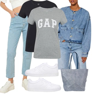 Outfit s Světle modrá/Bílá/Modrá Džín s Širokou Nohavicí/Vintage džíny/Kožená Pánská Bund/Zužující se Džíny/Kožená bunda/Plisované Džíny/Mom Jean/Kožená Pánská Bund/Džíny Volného Střihu/Dad Džíny Trendyol "Vkusný podzimní outfit"