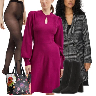 Áčkového Střihu Outfit s Růžová Šaty S Vysokým Výstřihem/Zimní Pletené Šaty/Šaty s dlouhým rukávem/Zimní šaty s dlouhým rukávem/Pletené Šaty/Šaty s nadýchaným rukávem orsay "Vkusný podzimní outfit"Look: Áčkového Střihu, Příliš oblečený, Glamourové, Elegantní, Šik