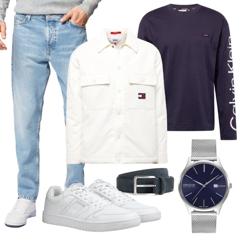 Weiß/Khaki/Creme Große Größe Mantel/Bluse Große Größe Tommy Jeans kombinieren mit Dunkelblau Sport-Top/T-Shirt Longshirt/Langarm-Shirt/T-Shirt & Top Calvin Klein
