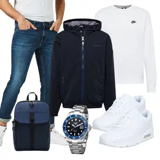 Strick Outfit mit Weiß/Grau/Creme Sweatmode/Sport Sweatshirt/Damen Pullover/Women's Fleece Sweatshirts/Lederjacke Nike Sportswear "Alltagsoutfit"