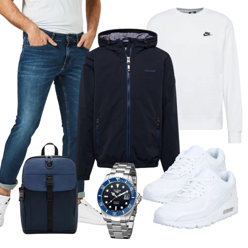 Weiß/Grau/Creme Große Größe Sweatmode/Sport Sweatshirt/Damen Pullover/Women's Fleece Sweatshirts/Lederjacke Nike Sportswear kombinieren mit Schwarz Rucksack Kipling