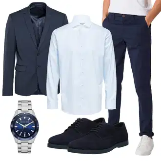 Taufe Outfit mit Hellblau Bluse Große Größe/Business Hemd/Bügelfreies Hemd/Businesshemd/Hemdbluse/Bluse und Tunika SELECTED HOMME "Business Look"Look: Schule, Konfirmation, Besondere Anlässe, Bayram, Taufe, Pop Konzert, Firmenfeier