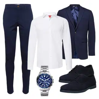 Business Outfits mit Dunkelblau/Hellblau/Blau Große Größe Mantel/Bluse Große Größe/Kostüm SELECTED HOMME "Business Look"