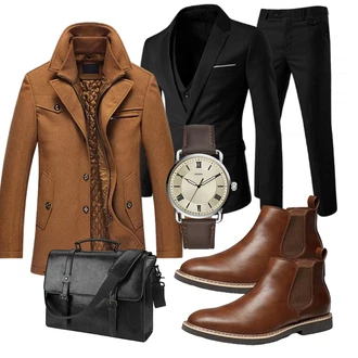 Outfit mit Braun Overall/Wintermantel/Winter Parka Lavnis "Business Outfit"