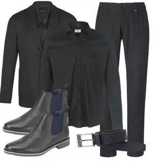 Reverskragen Outfit mit Dunkelgrau/Grau Tweed Blazer/Lederjacke für Männer/Lederjacke/Sweatblazer/Boyfriend Blazer/Boucle Blazer/Lederjacke/Strick­blazer Bugatti "Business Outfit"