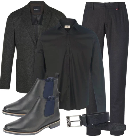Elegant Dunkelgrau/Grau Tweed Blazer/Lederjacke für Männer/Lederjacke/Sweatblazer/Boyfriend Blazer/Boucle Blazer/Lederjacke/Strick­blazer Bugatti kombinierenLook: Casual, Elegant, Büro, Smart Casual, Business, Edel, Classic