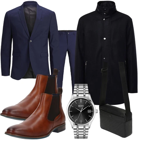 Elegant Dunkelblau/Blau Anzug/Sakko/Kostüm jack & jones premium kombinierenLook: Uni, Rad, Premium, Business, Büro, Smart Casual, Edel, Elegant
