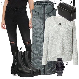 outfit mit Črna Škorenj Gležnar s platformo Tom Tailor "Obleka za jesen"