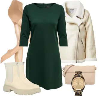 Motorka Zima Outfit s Krémová/Béžová/Khaki/Hnědá/Bílá Bunda Motorkářské Bund/Bouclé Bund/Bunda s Bočním Zipem/Bunda z Jehněčí Kůže/Plyšová Bund/Přechodné Bundy/Vintage Bund/Zimní Bund/Vlněná Bund About You "Cool podzimní outfit"Look: Krasobruslení, Motorka, Jízda na koni