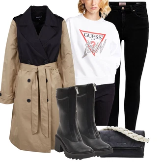 Outfity z džínu Pyžamové s Černá/Tmavě modrá/Bílá/Béžová/Tmavě šedá Taška Přes Rameno/Bagetová taška/Klasická Taška Přes Rameno/Pletená taška/Nafouknutá taška/Taška/Pánská taška/Malá Taška/Sportovní Taška Přes Rameno/Ledvinka Desigual "Cool podzimní outfit"