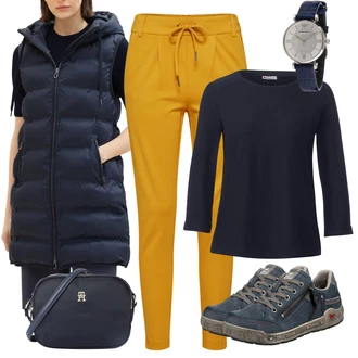 Outfit s Žlutá/Hnědá Ležérní Kalhoty/Žerzejová Kalhoty/Jogger Kalhoty/Sportovní kalhoty/Tréninková Kalhoty/Mrkvová Kalhoty Only "Cool podzimní outfit"