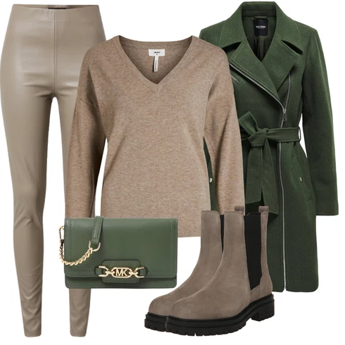 Kombinace Šedá/Hnědá/Béžová/Khaki Kožený legíny/Kožená Kalhoty/Legíny Kožený Vzhled/Kalhoty z Umělé Kůže/Legíny s Rozparkem/Vinylový Legín SOAKED IN LUXURY