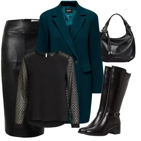 Kombinace Nový Rok Černá/Tmavě zelená/Bílá/Růžová Kožená Sukně/Sukně z umělé kůže about you x iconic by tatiana kucharovaLook: Bar, 30. narozeniny, 40. narozeniny, Koncert, Nový Rok, Zvláštní příležitosti, Matriční úřad, Narozeniny