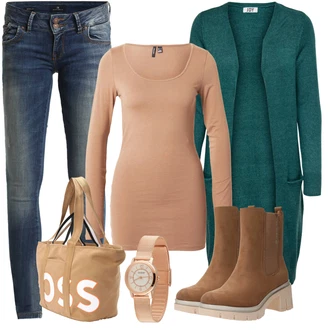 Outfit s Růžová/Modrá/Tmavě modrá Slim Fit Džíny/Džíny s Nízkým Sedem/Push up Džín/Zimní bunda/Kožené Boty/Džín s Nízkým Pasem/Kožená bunda LTB "Cool podzimní outfit"